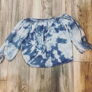 Denim bleached off shoulder top